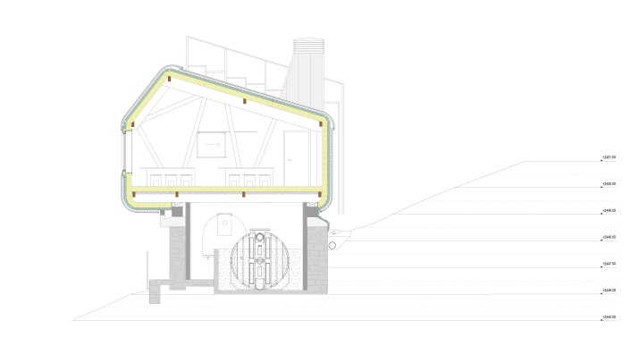 seccio transversal detall del refugi Illa
