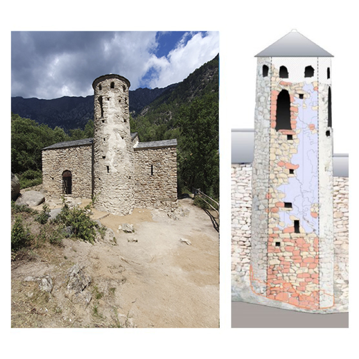 alcat del campanar arrebossat amb morter de calc