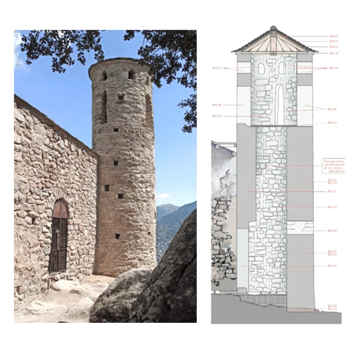 seccio de la reconstruccio del campanar per altura arquitectes