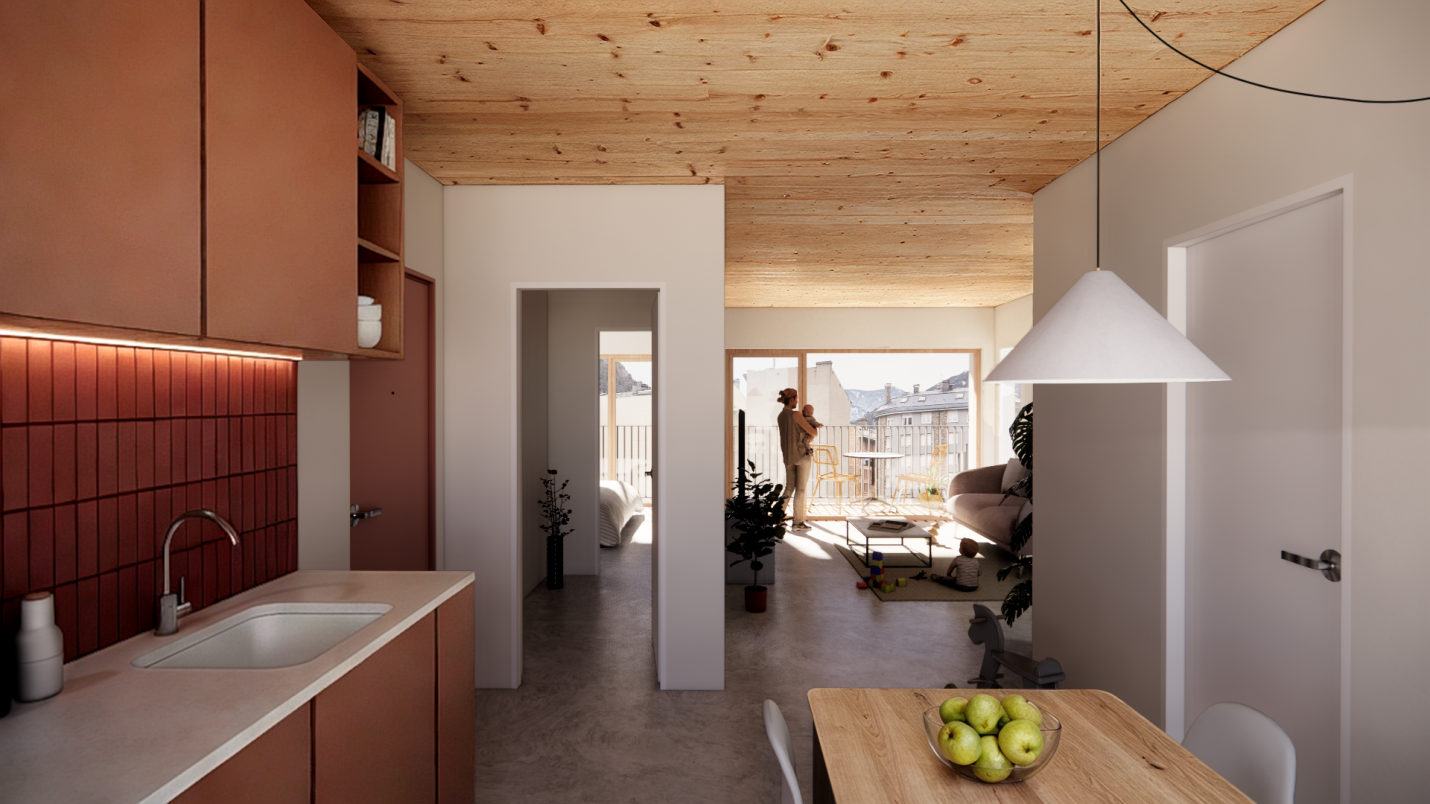 render dels habitatges amb estructura de fusta