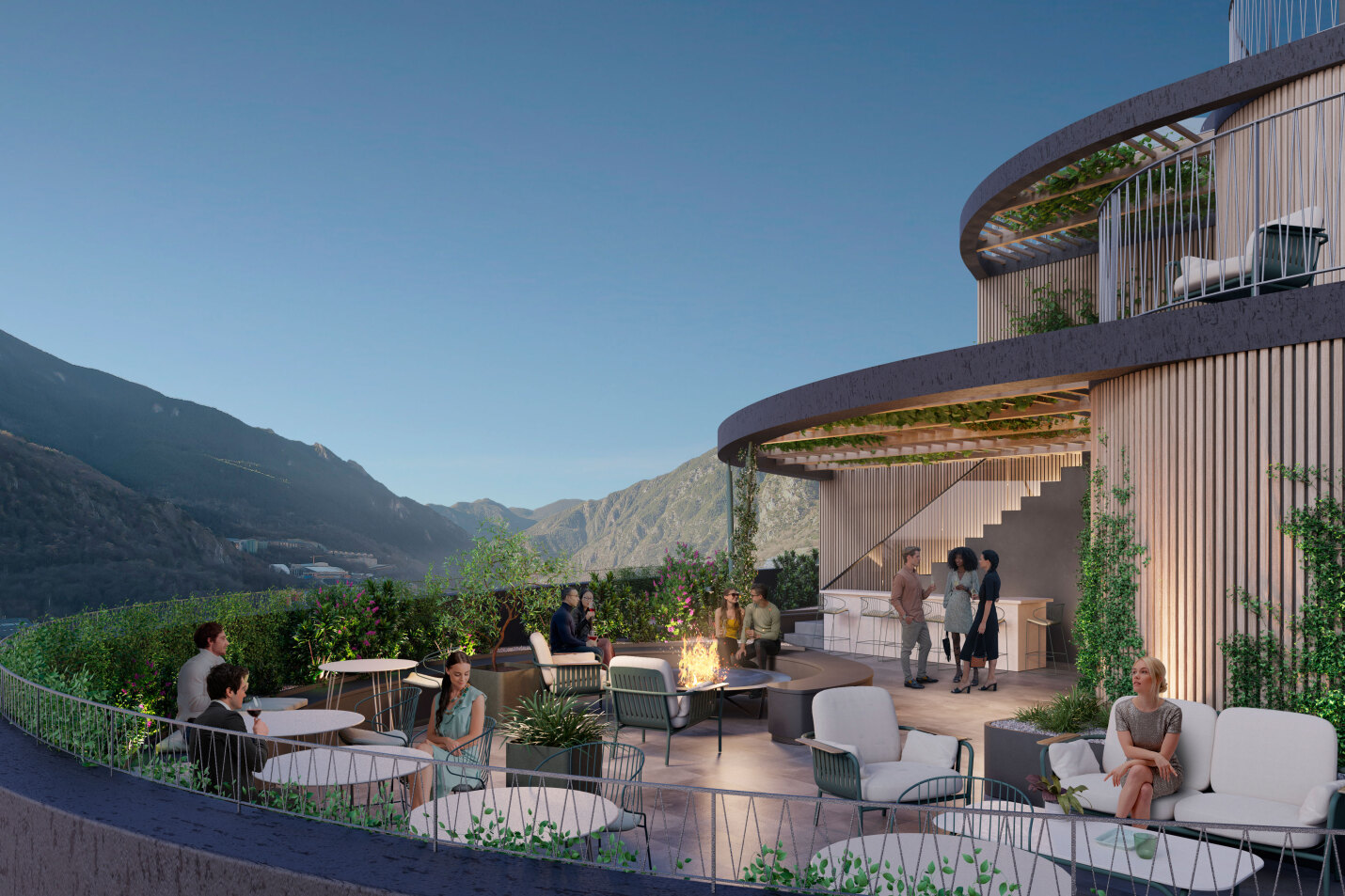 Terrassa zona comunitària amb vistes al paisatge pirinenc