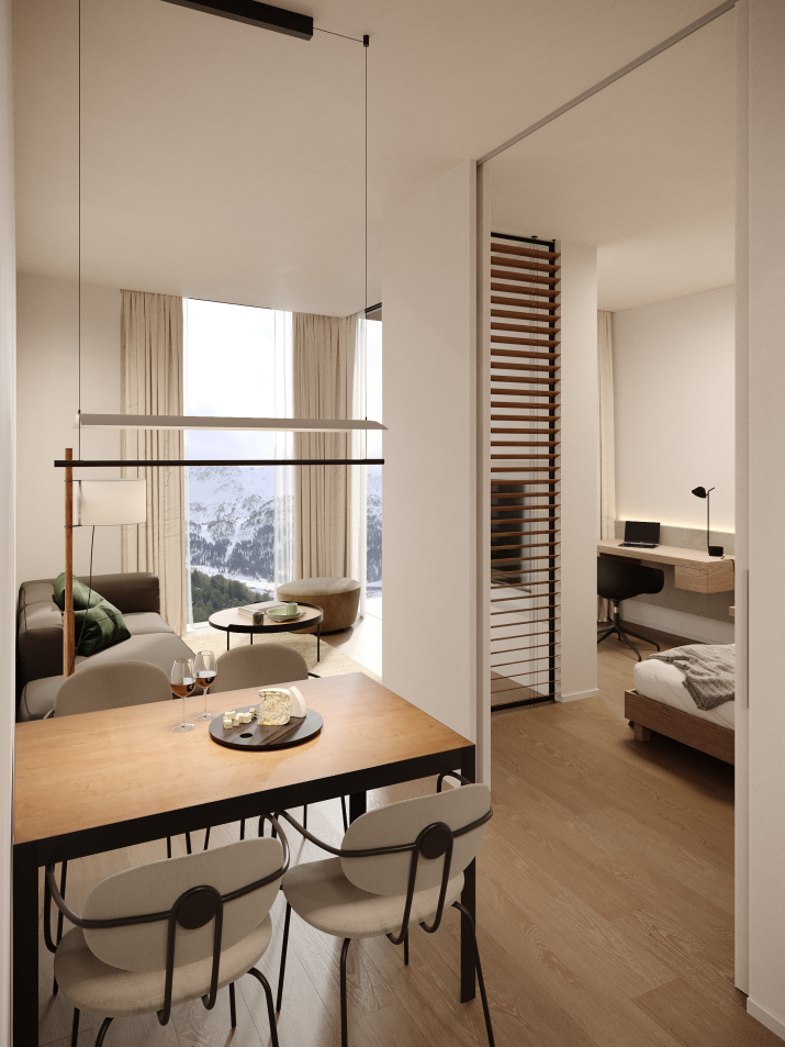 render interior sala estar oberta a la terrassa